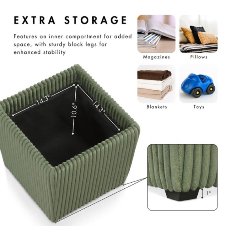 Beige Corduroy Square Storage Ottoman