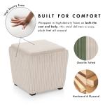Beige Corduroy Square Storage Ottoman