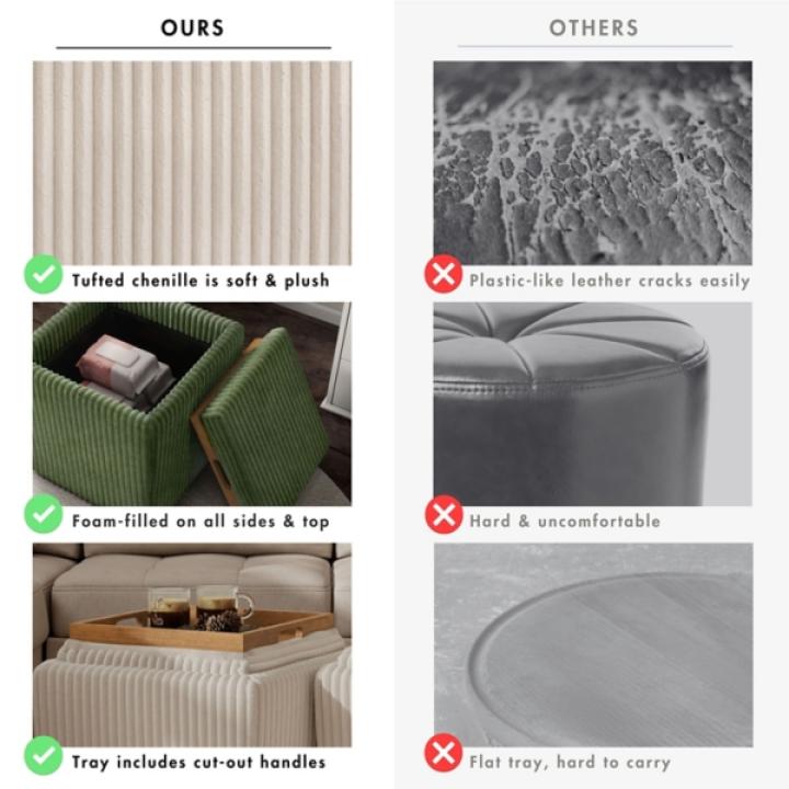 Beige Corduroy Square Storage Ottoman