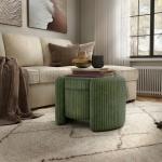 Green Corduroy Tufted Storage Ottoman