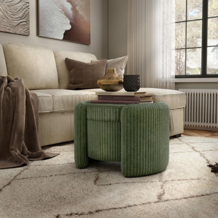 Green Corduroy Tufted Storage Ottoman