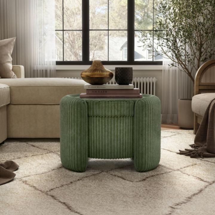 Green Corduroy Tufted Storage Ottoman