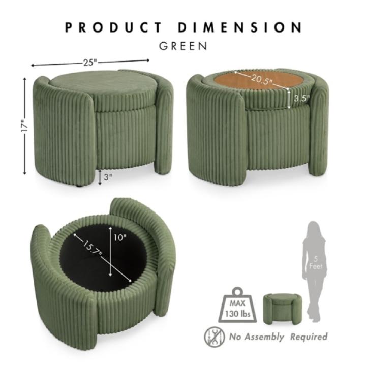 Green Corduroy Tufted Storage Ottoman