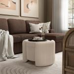 Beige Corduroy Tufted Storage Ottoman