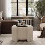 Beige Corduroy Tufted Storage Ottoman