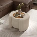 Beige Corduroy Tufted Storage Ottoman