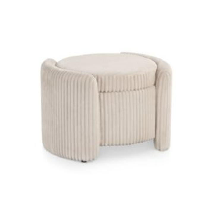 Beige Corduroy Tufted Storage Ottoman