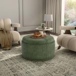 Green Corduroy Round Tufted Storage Ottoman