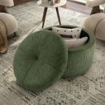 Green Corduroy Round Tufted Storage Ottoman