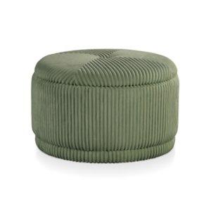 Green Corduroy Round Tufted Storage Ottoman