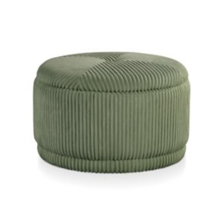 Green Corduroy Round Tufted Storage Ottoman