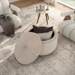 Beige Corduroy Round Tufted Storage Ottoman