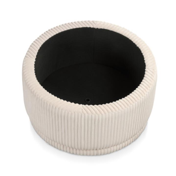 Beige Corduroy Round Tufted Storage Ottoman
