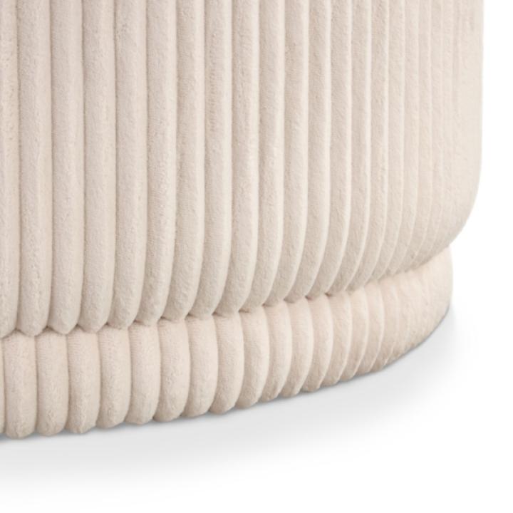 Beige Corduroy Round Tufted Storage Ottoman