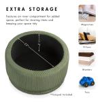 Beige Corduroy Round Tufted Storage Ottoman