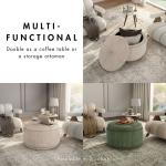 Beige Corduroy Round Tufted Storage Ottoman