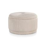 Beige Corduroy Round Tufted Storage Ottoman