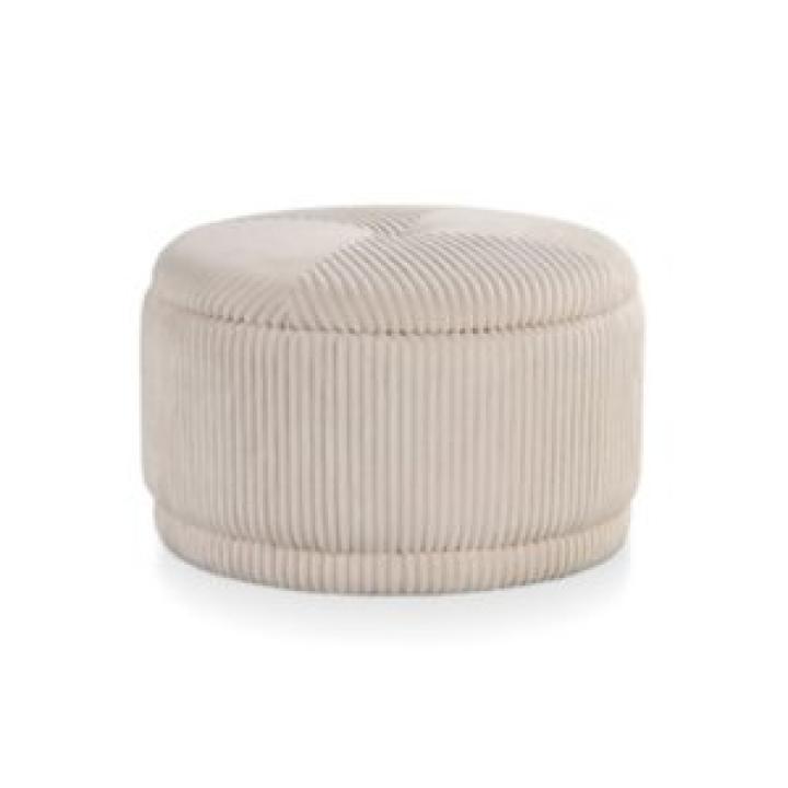 Beige Corduroy Round Tufted Storage Ottoman
