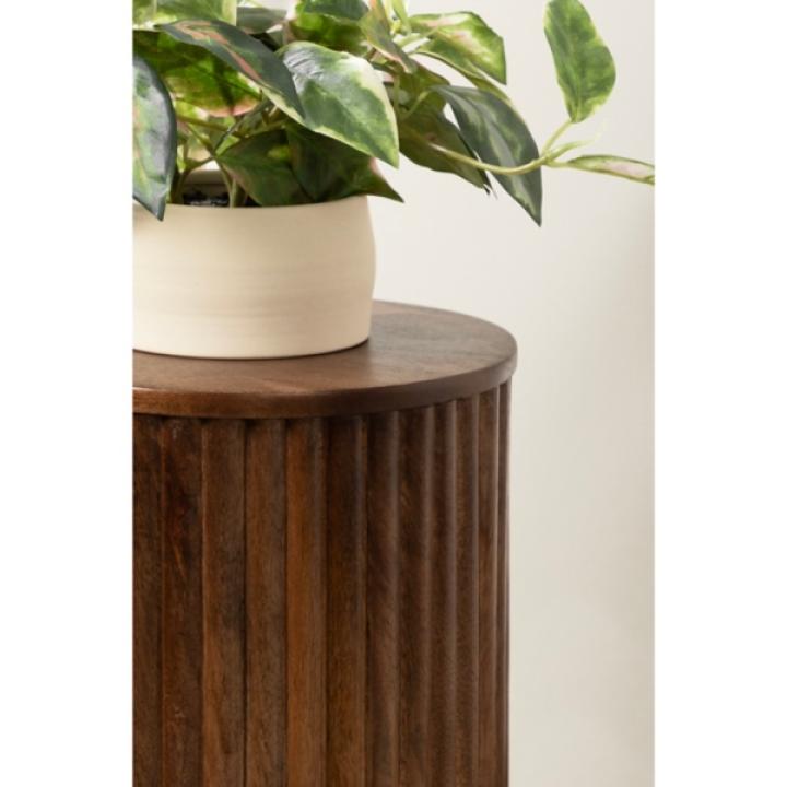 Brown Round Ribbed Reid Accent Table