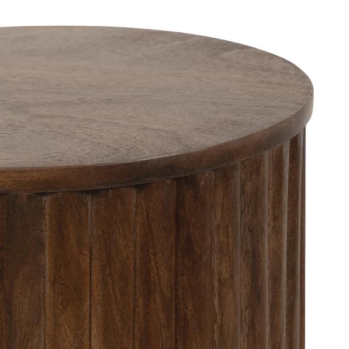 Brown Round Ribbed Reid Accent Table