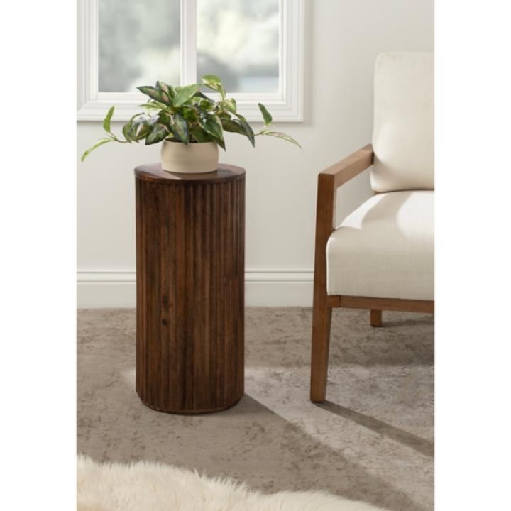 Brown Round Ribbed Reid Accent Table