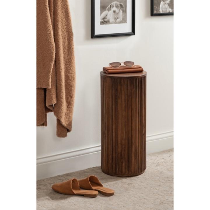 Brown Round Ribbed Reid Accent Table