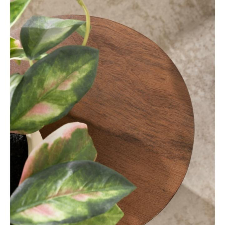 Brown Round Ribbed Reid Accent Table