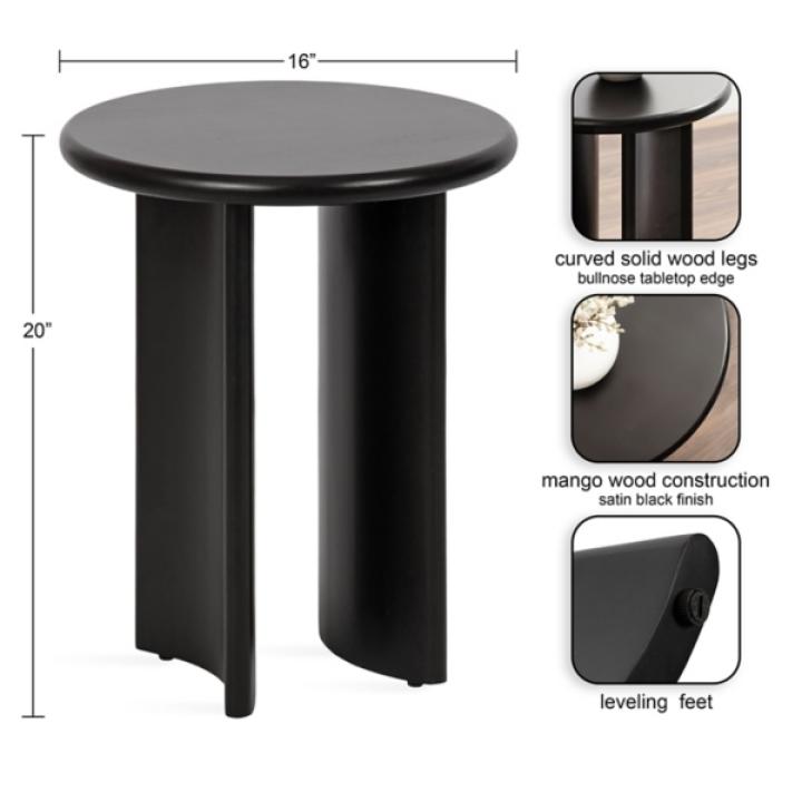 Black Round Ellie Wood Accent Table