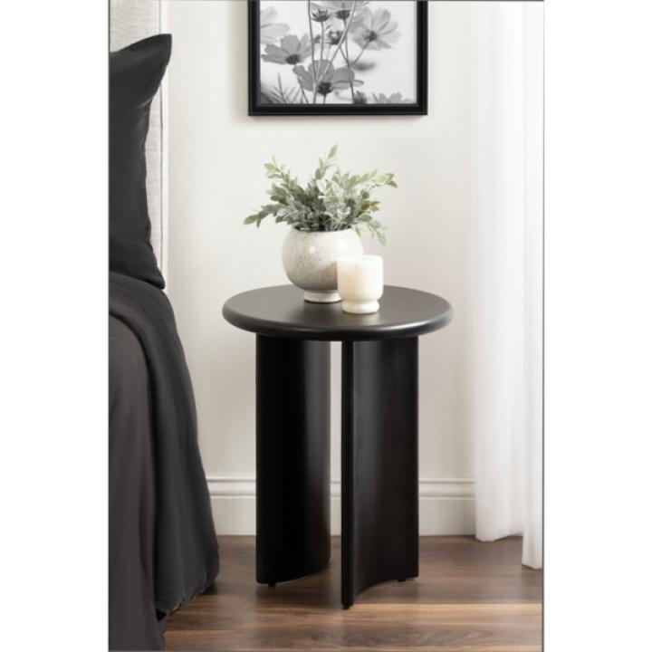 Black Round Ellie Wood Accent Table