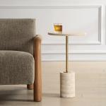 Travertine and Brass Metal Round Accent Table