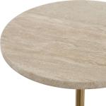 Travertine and Brass Metal Round Accent Table