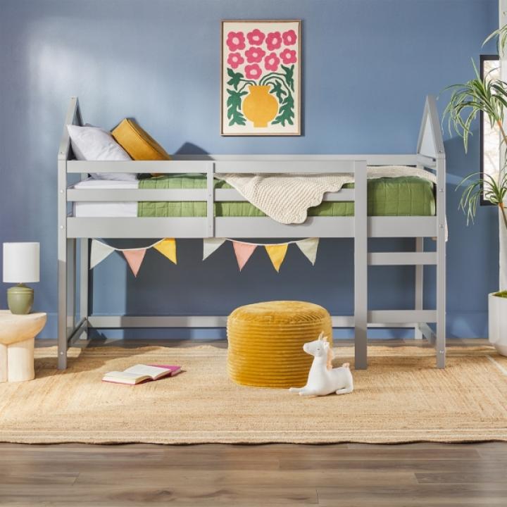 Gray Wood Skyler Low Profile Twin Loft Bed