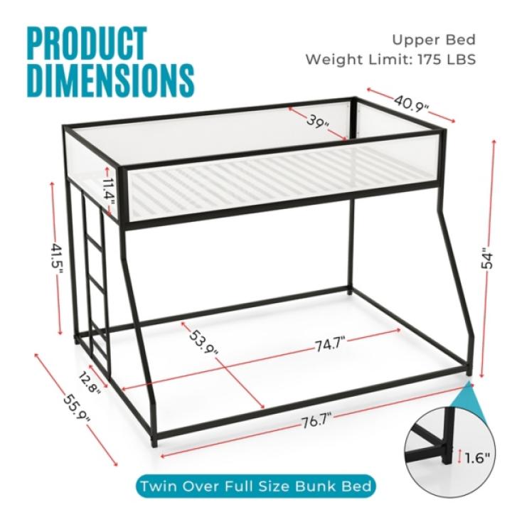 Black & White Mesh Nellie Twin Over Full Bunk Bed