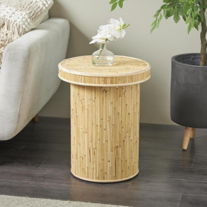 Honey Wood Cylinder Accent Table