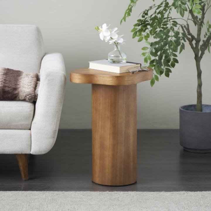 Modern Shaped Brown Wood Accent Table