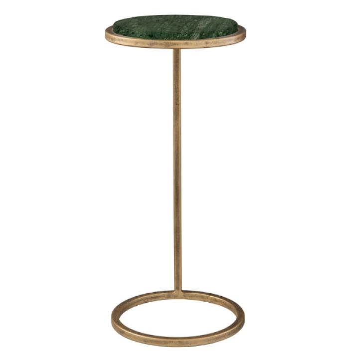 Round Aged Gold and Green Marble Accent Table