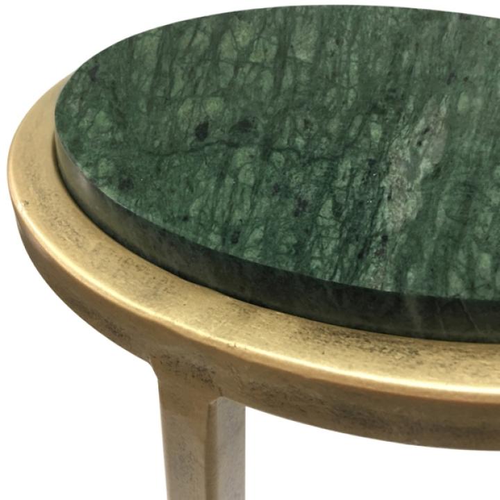 Round Aged Gold and Green Marble Accent Table