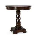 Brown Carved Pedestal Base Mango Wood Accent Table