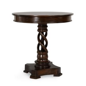 Brown Carved Pedestal Base Mango Wood Accent Table