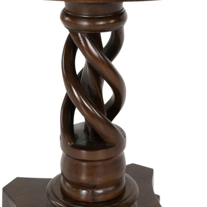 Brown Carved Pedestal Base Mango Wood Accent Table