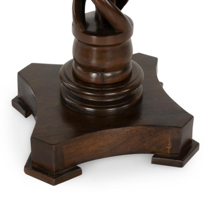 Brown Carved Pedestal Base Mango Wood Accent Table