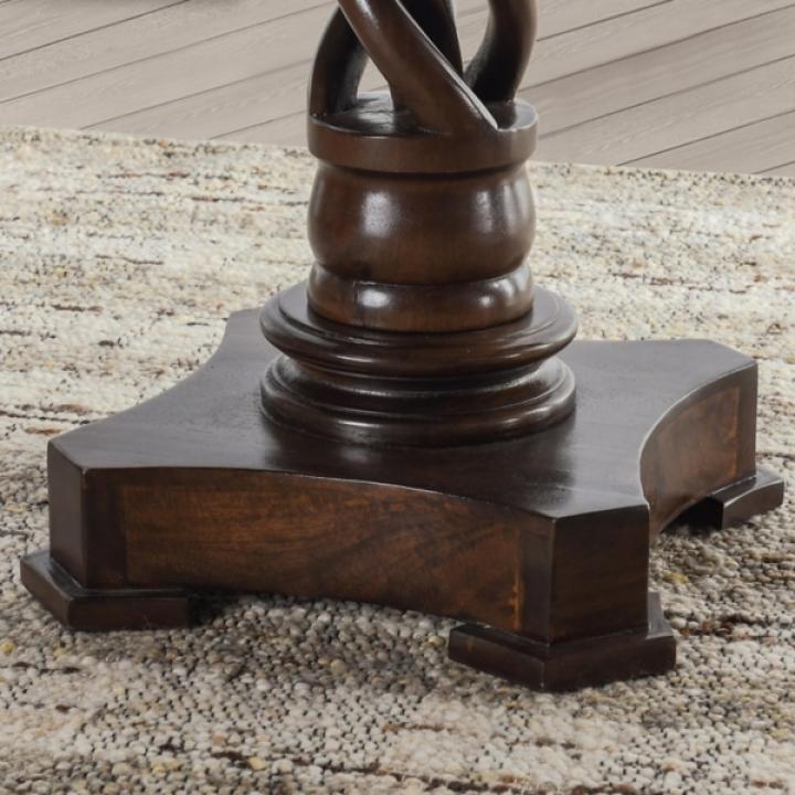 Brown Carved Pedestal Base Mango Wood Accent Table