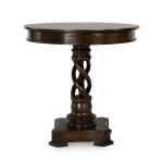 Brown Carved Pedestal Base Mango Wood Accent Table