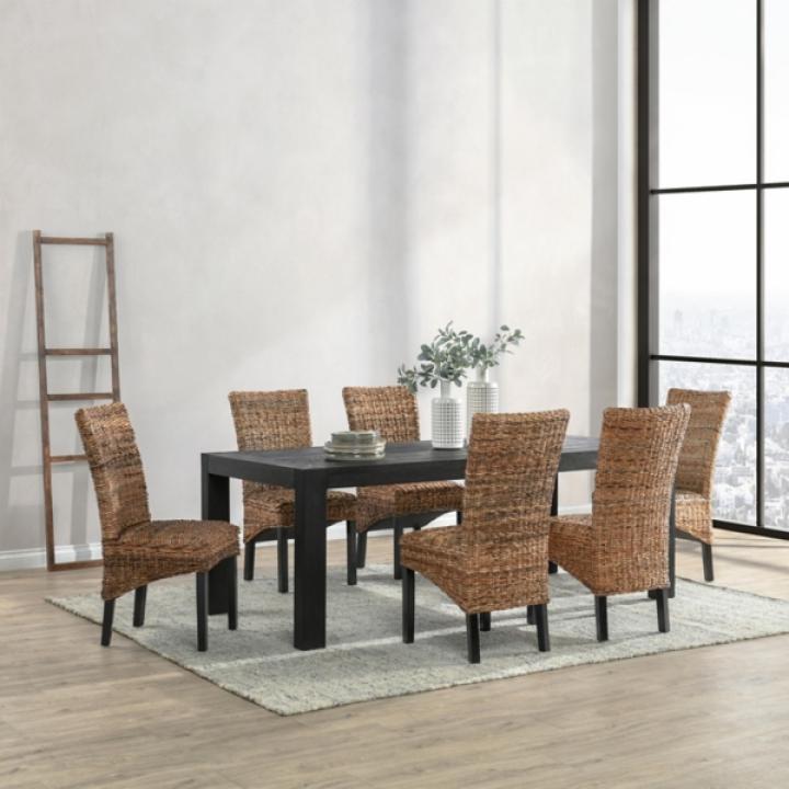 Handwoven Rattan and Wood Dining Chairs, Set of 2