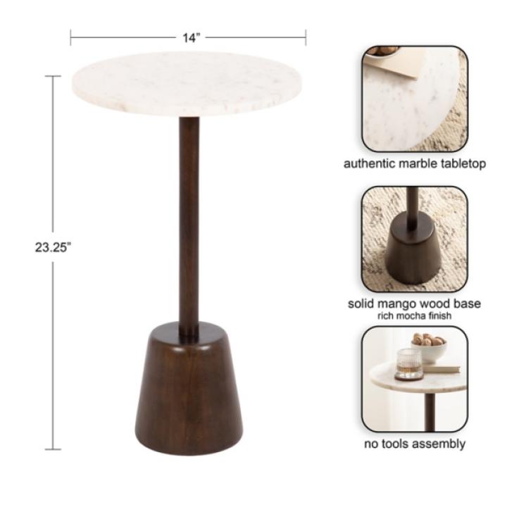 Marble & Brown Wood Tara Accent Table