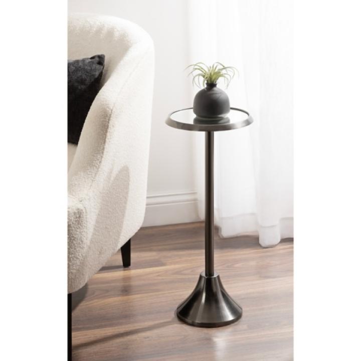 Pewter Metal Mirrored Sanzo Accent Table