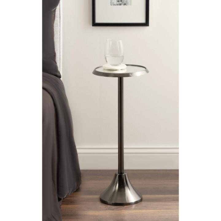 Pewter Metal Mirrored Sanzo Accent Table