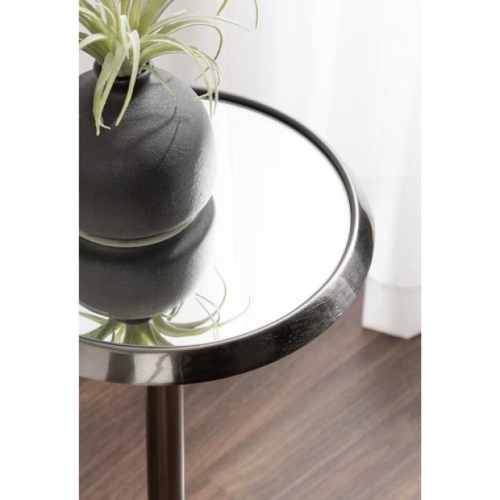 Pewter Metal Mirrored Sanzo Accent Table
