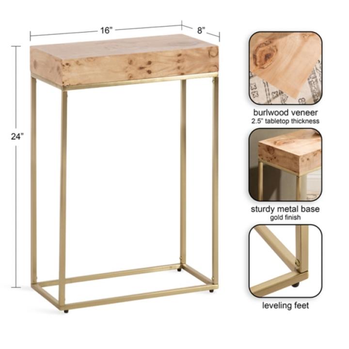 Burlwood & Gold Metal Karlsen Accent Table
