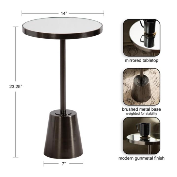 Pewter Mirrored Tara Accent Table
